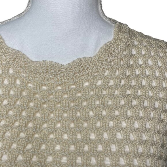 Anrabess Crochet S Knit Cover Up Dress Cream Sleeveless Open Back Beach Cottage - Picture 3 of 7